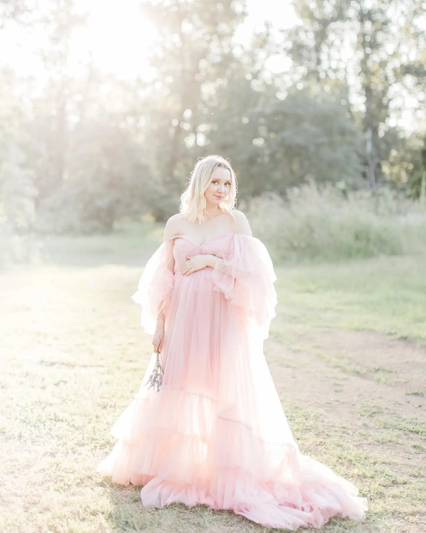 Plus Size Pink Maternity Dress With Fluffy Ruffles Tulle Robe Party Prom Gowns For Photography Sexy Off Shoulder Custom Made