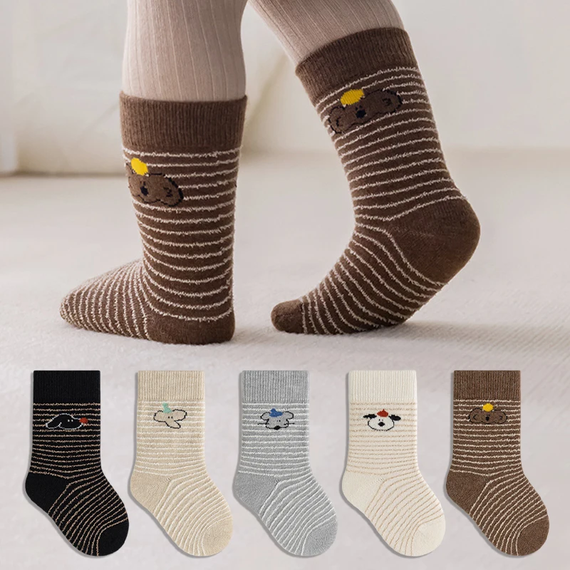 Winter Warm Baby Socks Striped Knitted Soft Cotton Toddler Socks Thicked Warm Comfort Child Socks for Boys Girls
