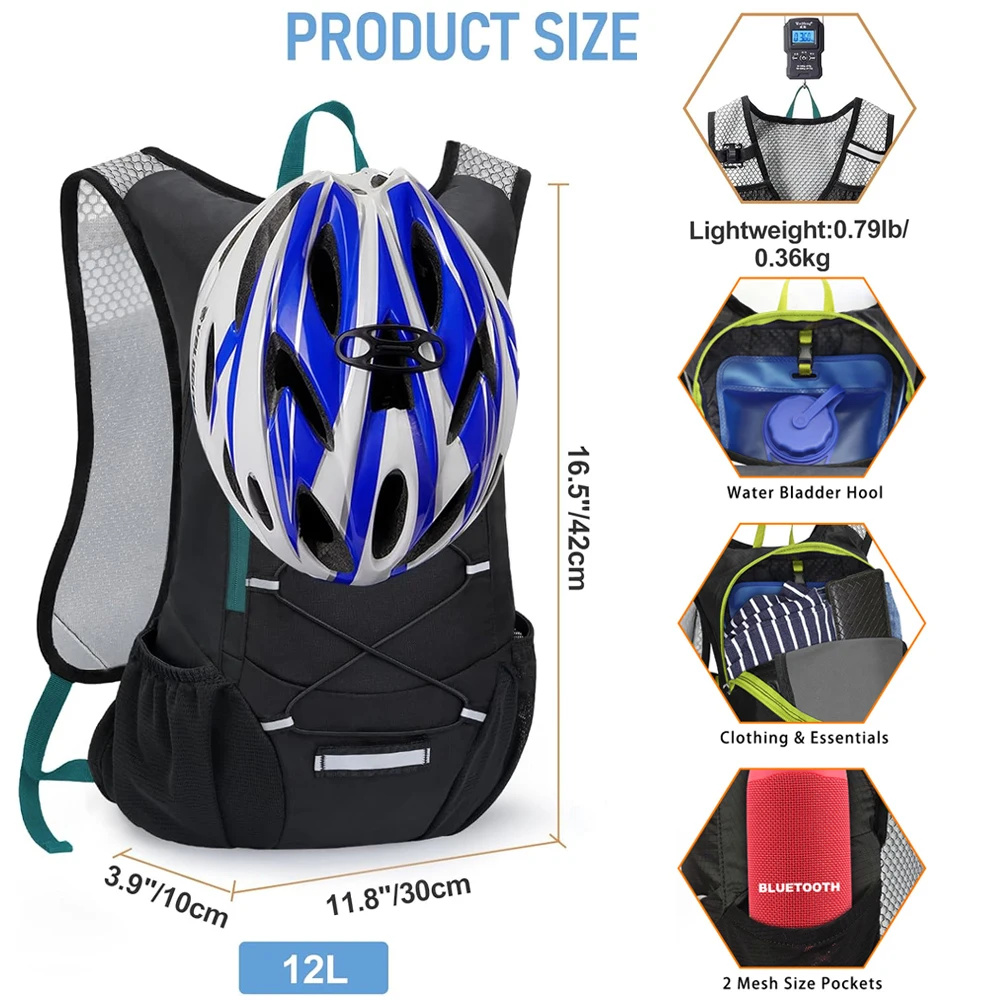 GOMOREON 1Pcs Lightweight Hydration Backpack, Running Backpack, Hydro Water Daypack for Cycling Hiking Rave for Men Women