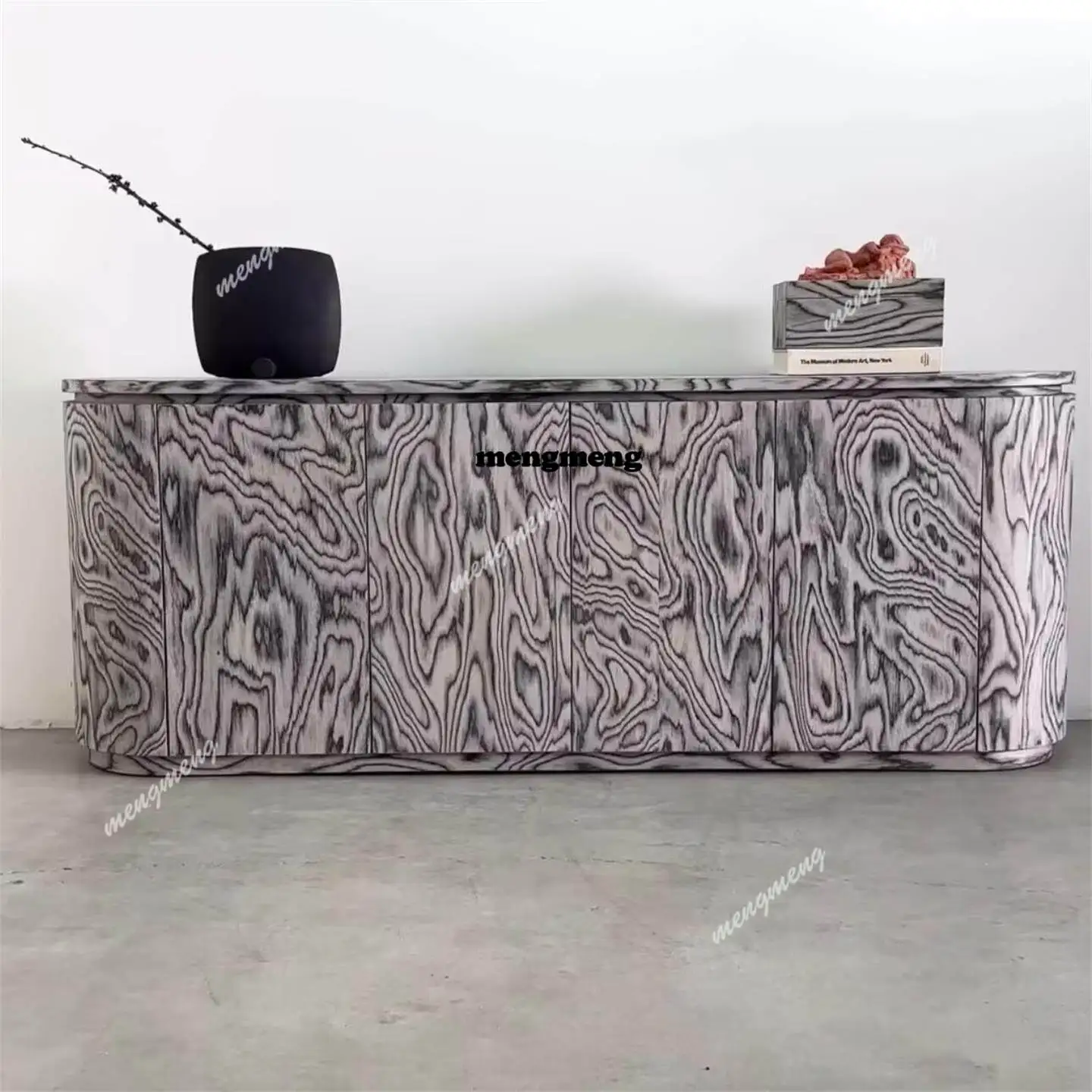 

Italian light luxury wood grain entrance table, simple living room locker, designer high-end ink painting entrance cabinet