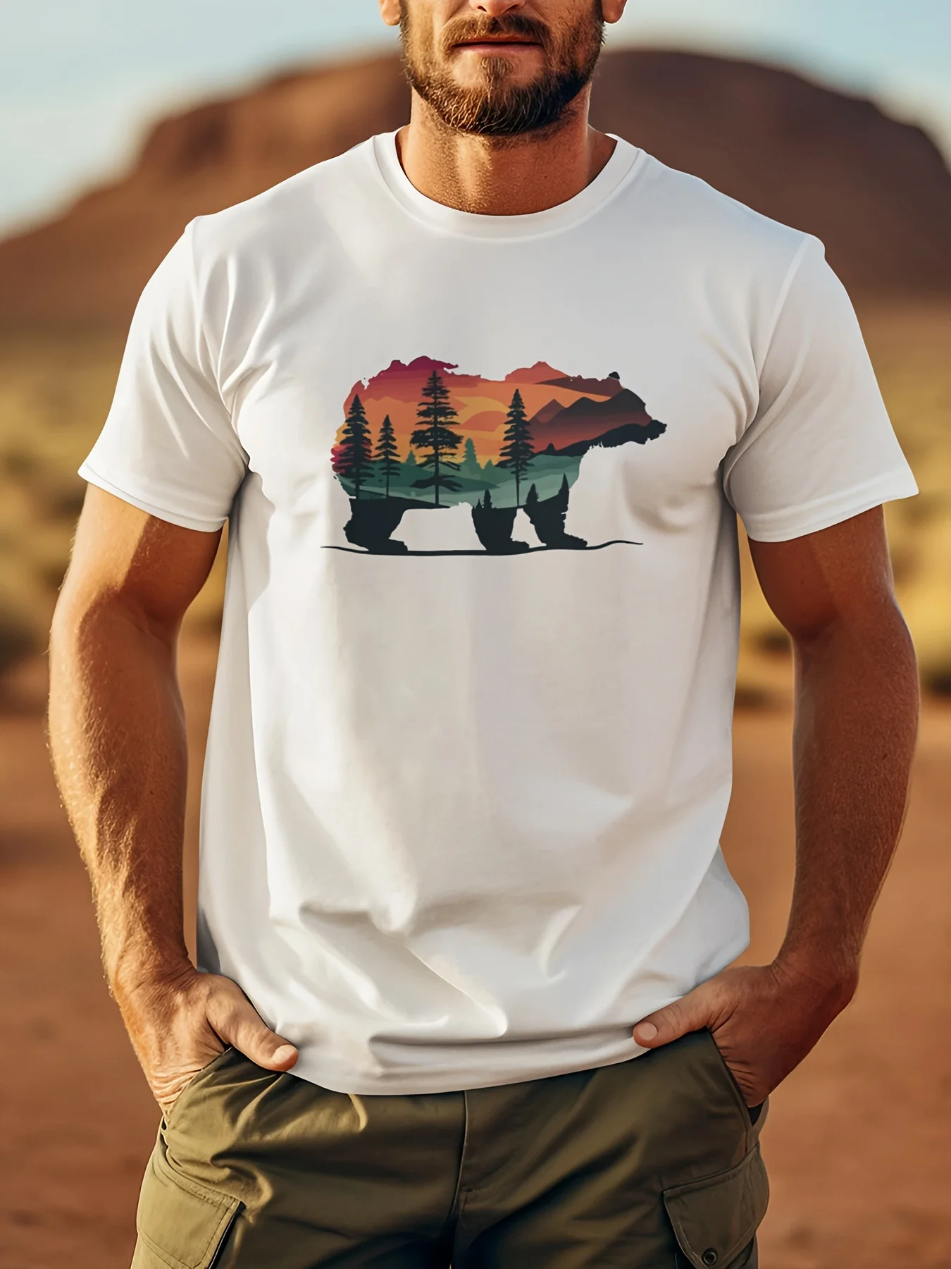 

Easily Distracted by Bears - Men's Front Printed Short-Sleeved T-Shirt Comfortable Breathable Casual Tops for Summer Spring