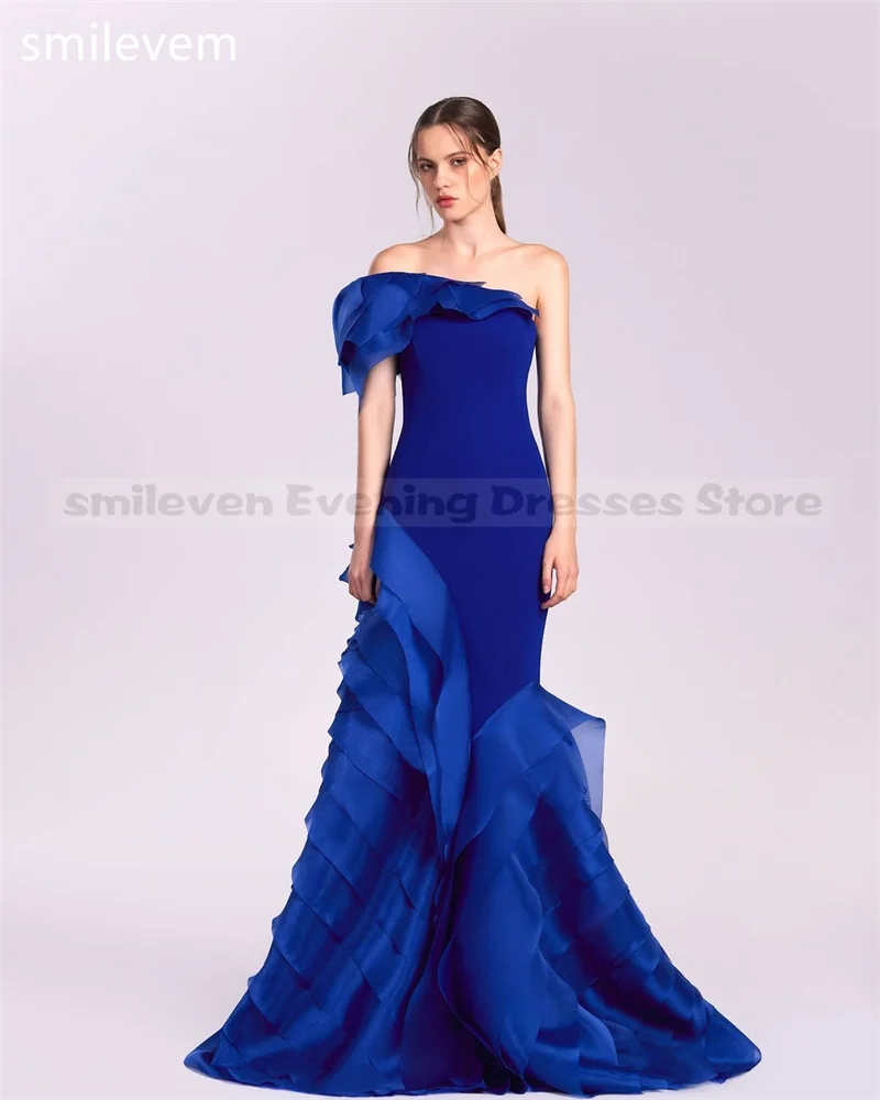 Smileven  Blue Mermaid Evening Dresses Beading Pleats Saudi Arabic Prom Gowns Blackless Formal Party Dress Customized 2024