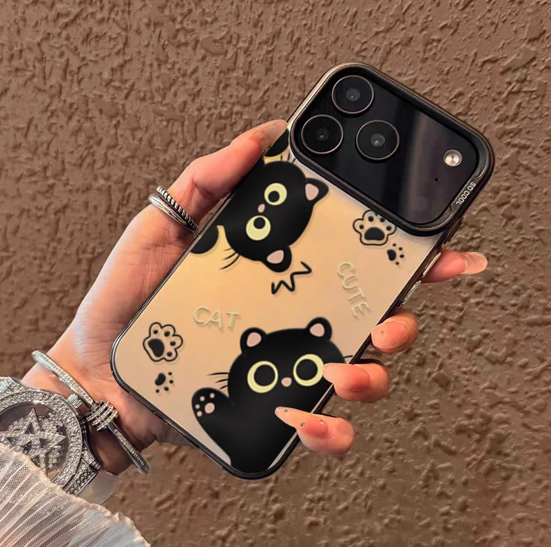 Case For Samsung Galaxy S25 Edge S26 Ultra S24 S23 Plus S25FE S20 Cute Black Cat Couple Laser IMD Hard Matte Cover