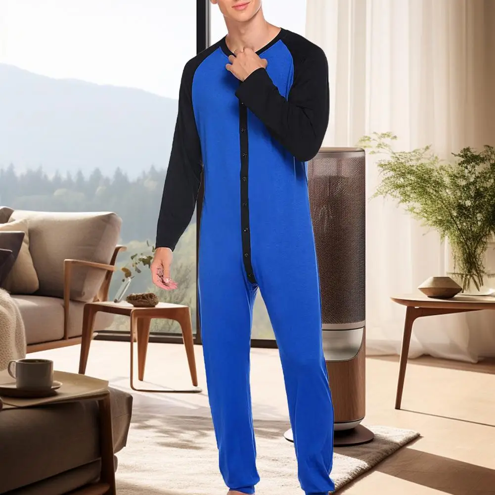 Мужские пижамы на пуговицах, уютные мужские цельные пижамы с застежкой спереди на пуговицах, одежда для сна с длинными рукавами, комбинезон для теплая домашняя одежда Ab