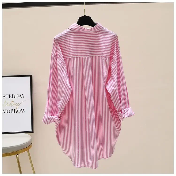 

Fashionable, Casual, Simple, Comfortable, Mid-length Cardigan Orange Striped Printed Long-sleeved Shirt for Women