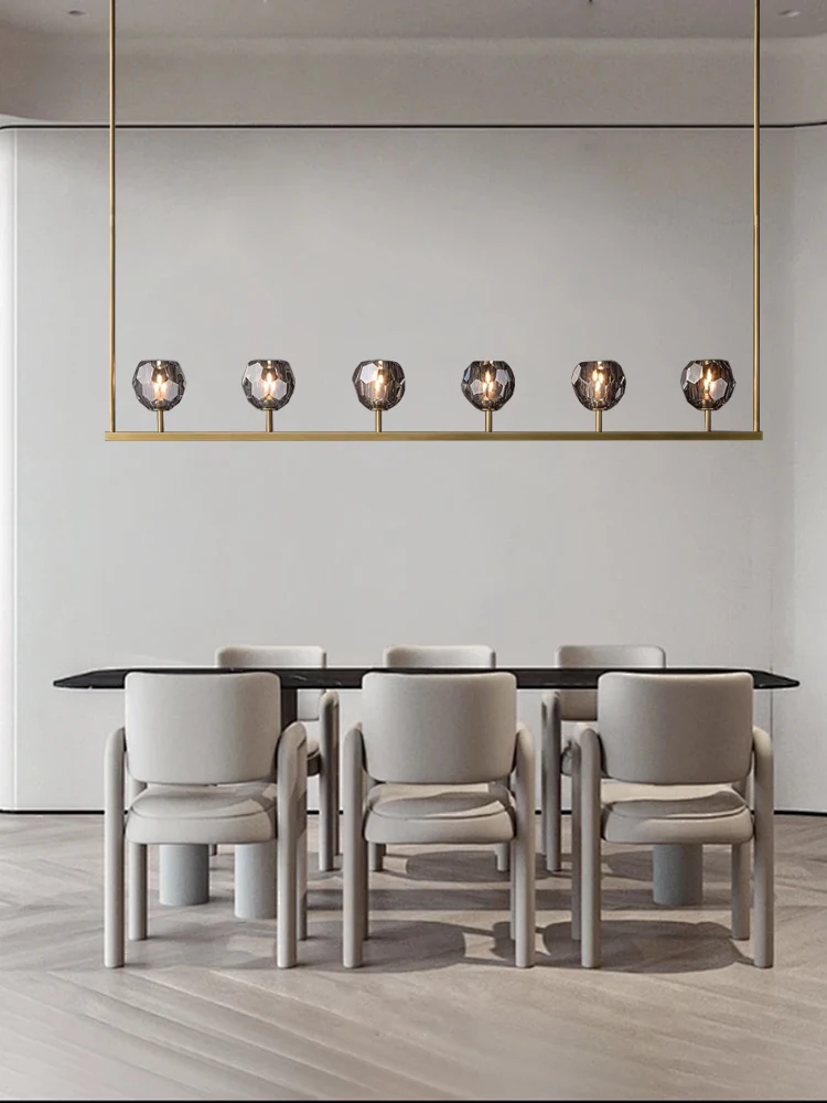 

Minimalist Black Bronze Long Copper Crystal Chandelier Lights Over Dining Table Modern Kitchen Island Bar Decoration Hanglamp