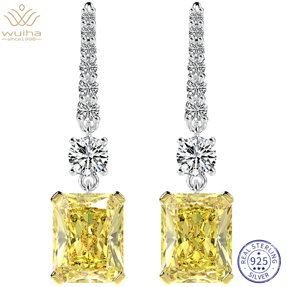 

WUIHA 925 Sterling Silver 3EX 8CT Fancy Yellow Sapphire Created Moissanite Diamonds Drop Dangle Earrings for Women Drop Shipping