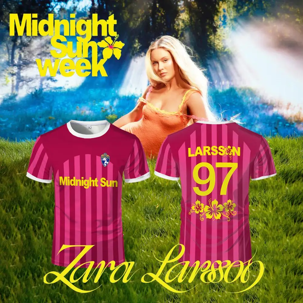 Zara Larsson Midnight Sun Pink Football Jersey Street Trendy Printed Unisex O-Neck T-Shirt Sports Quick-Drying Short-Sleeve Tees