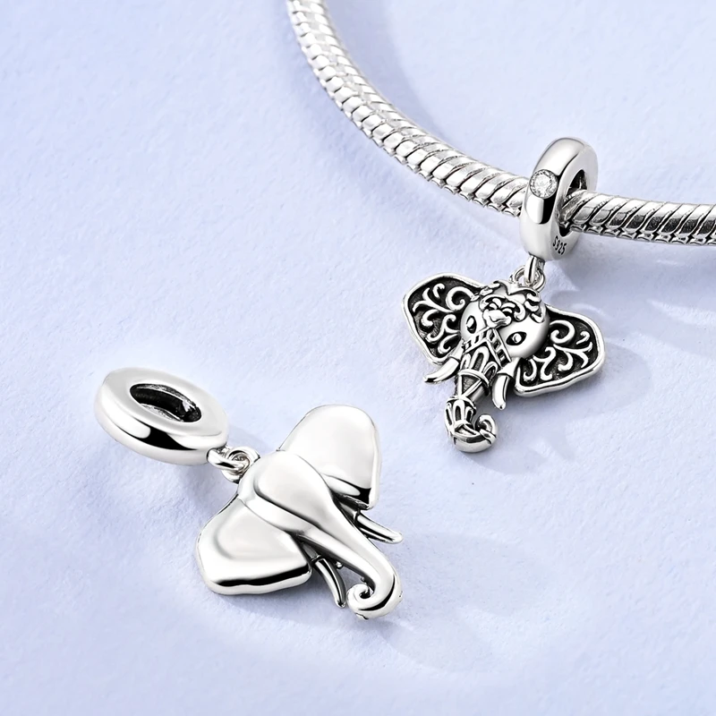

925 Sterling Silver Charms Bead Zircon Elephant Dangle Fit Original Bracelet DIY Women Jewelry Gift