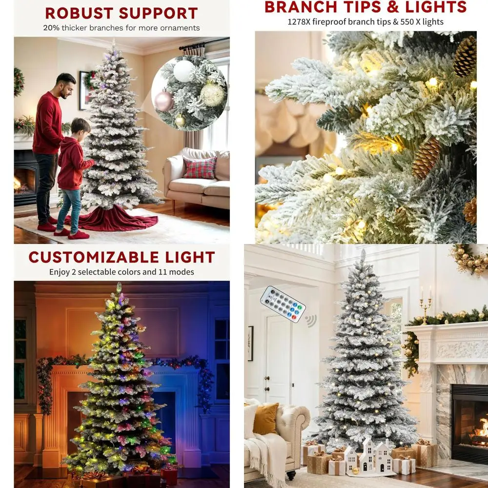 

Рождественская елка из флока длиной 9 футов с 820 огнями, 80 сосновыми шишками и наконечниками ветвей 1818 для праздничного дома