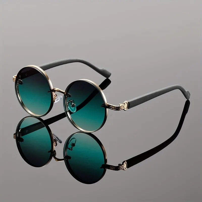 Retro Punk Glasses Black Frame with Turquoise Lenses Lightweight Round Retro Unisex Glasses Steampunk Style for Daily