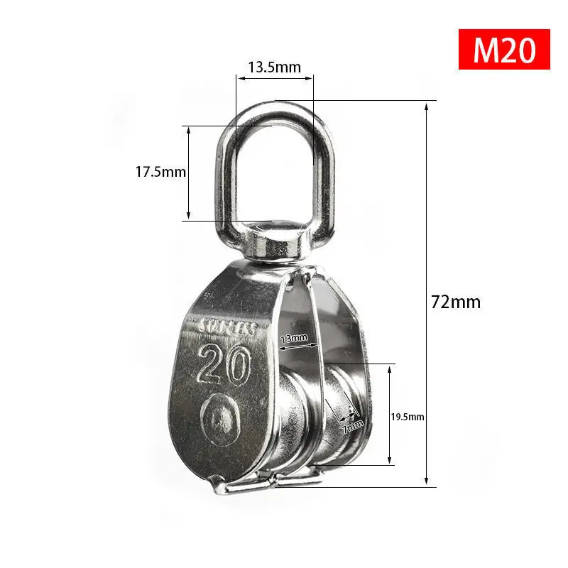 1 pz M20 sollevamento doppio blocco puleggia, rullo puleggia filo appeso 304 acciaio inossidabile fune gru doppio rullo puleggia pesante