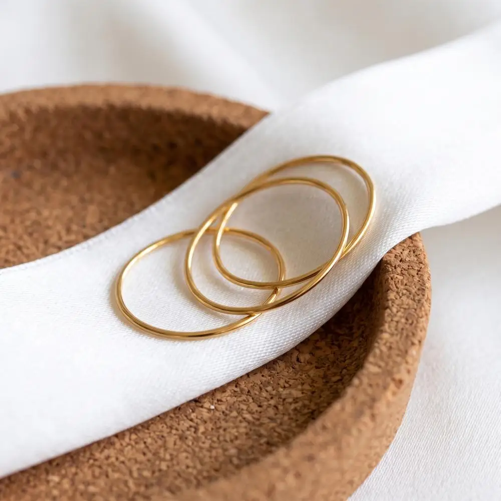 Mariasz Minimalist 0.6mm Extremely Thin Stainless Steel Waterproof Rings for Women Stackable Gold Plated Daily Simple Jewelry