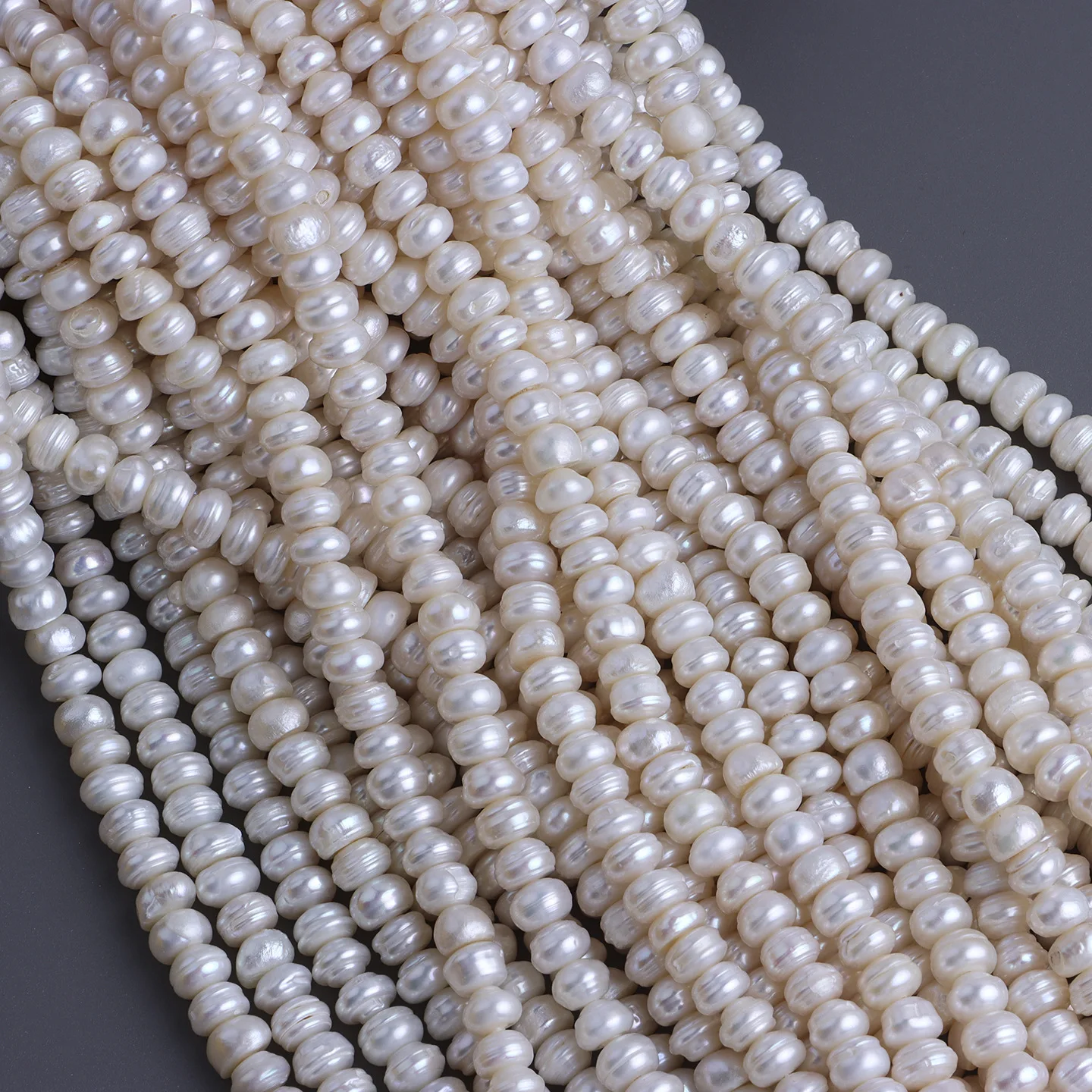 Natural Freshwater Pearl White Bright 7-8mm Threaded Flat Bead Seedless Wheel Old Bead DIY Work in Progress Jewelry Accessories