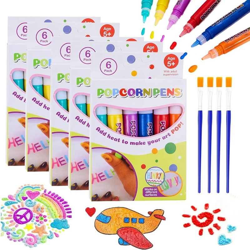 DIY Bubble Popcorn Drawing Pens, Magic Puffy Pens, 3D Art Printing Bubble Pen, (5 Boxes)