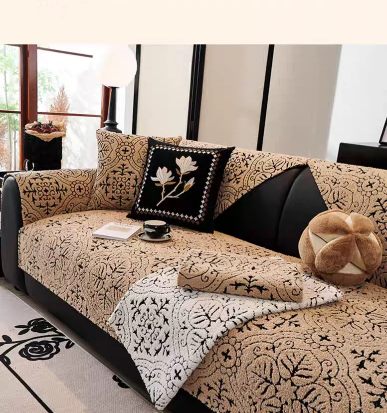 American Style Thicken Plush Jacquard Sofa Cover for Fall/Winter Living Room Couch Seat Towel Slipcover Furniture Decoration