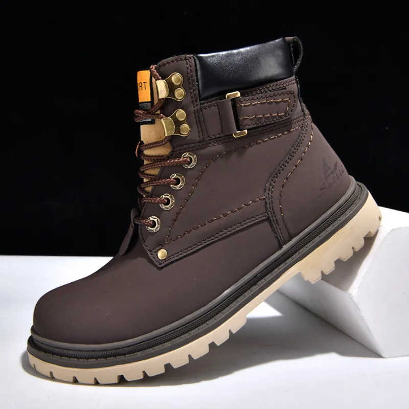 Men's High-Top Fleece-Lined Work Boots Outdoor Warm Non-Slip Durable Casual Wear Waterproof Oil-resistant Boots