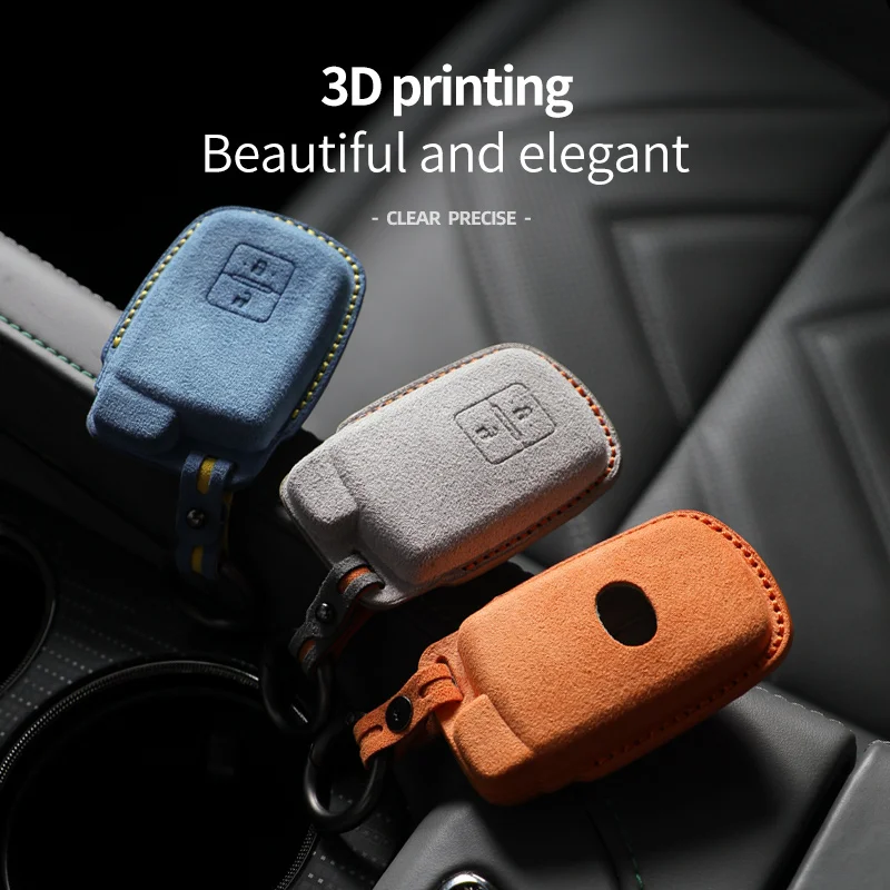 Alcantara Car Key Case Cover Holder Key Shell Buckle For Toyota Auris Camry RAV4 Avalon Yaris Verso 2 Buttons Keychain