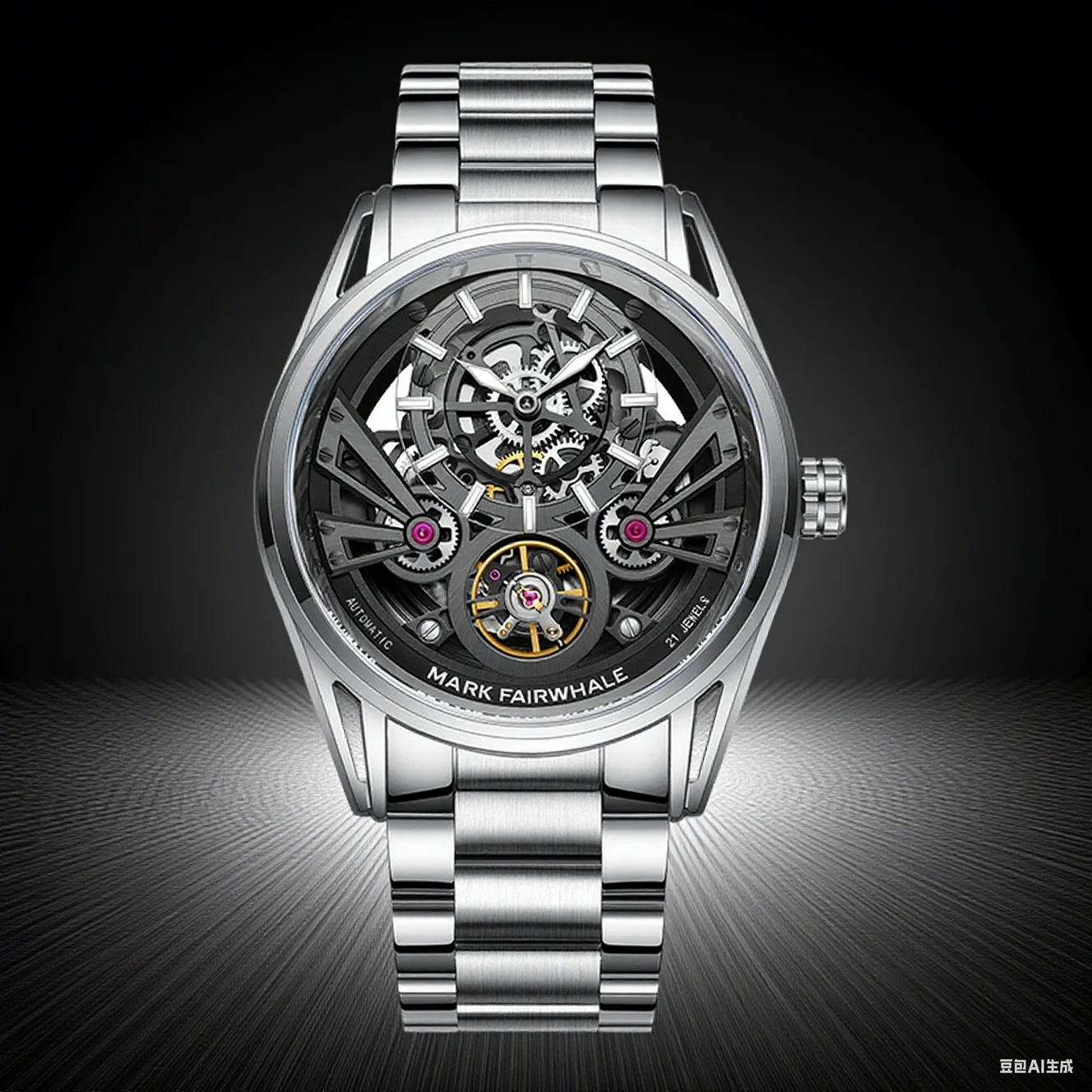 

MARK FAIRWHALE 6021 Men's Automatic Watch Top Brand Skeleton Design Stainless Steel Mechanical Business Wristwatch