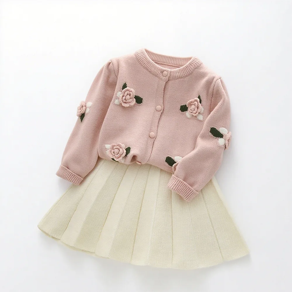 

new delivery autumn winter girls clothes 2pc/set children baby kids students fashion 90-130 2-6y girl sweater coat+skirt clothes