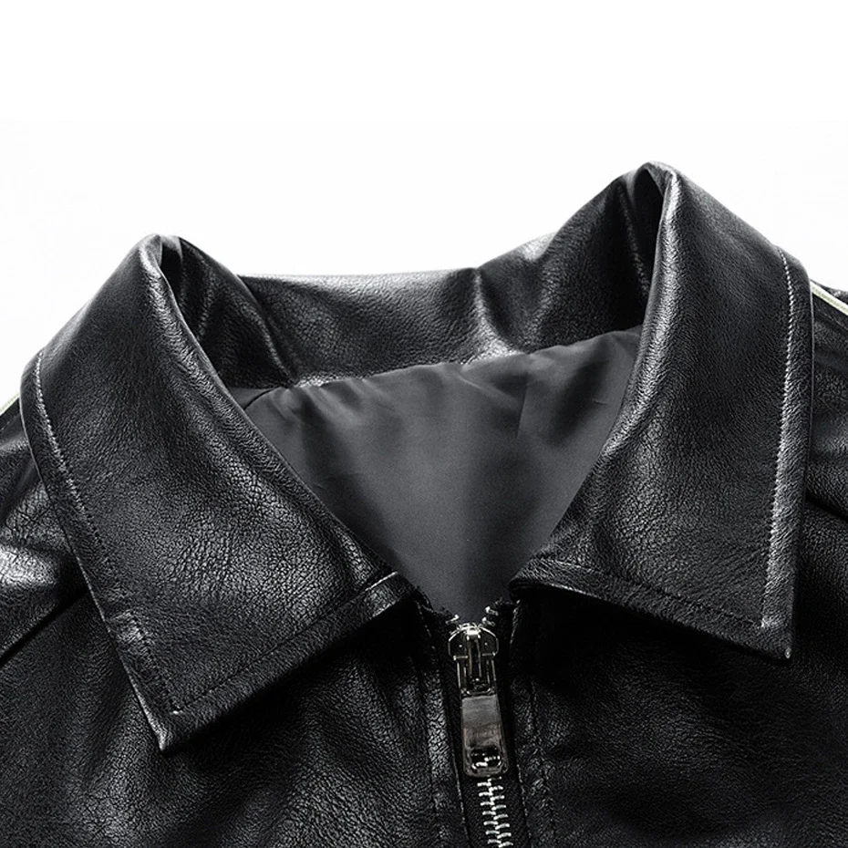 Cargo PU Jacket Men Motorcycle Biker Jacket Coat Fashion Spring Autumn PU Coats Male Faux Leather Jackets Black