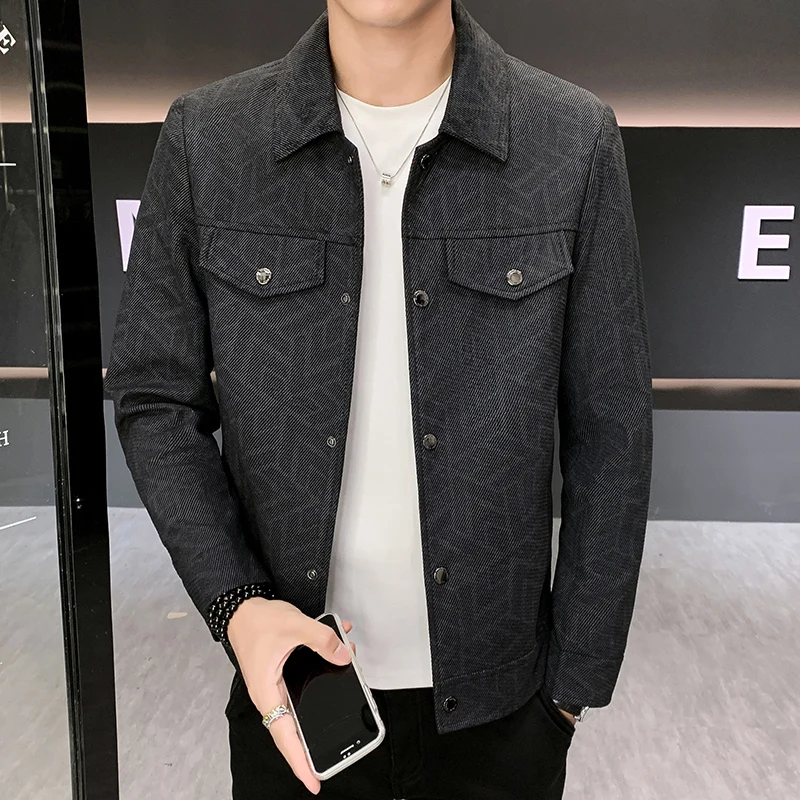 Autumn Winter Fashion Printed Men's Jacket Slim Fit Single Breasted Casual Business Jackets Male Windproof Outdoor Short Coats