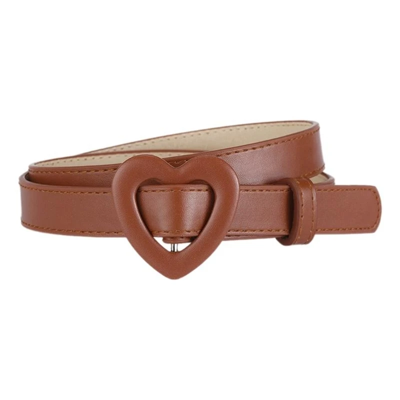 

652F Punk PU Waist Belt for Jean Heart Buckle Hip Hop Belt Waistband Glinting Buckle with Encrusted Glitter