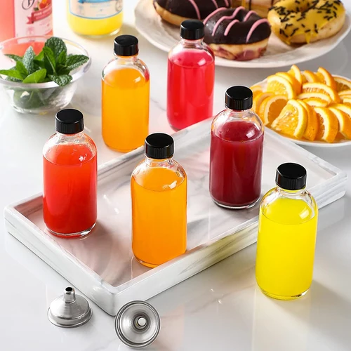 Imagen 2 del producto 12 Uds. Botellas de vidrio pequeñas de 60ml con tapas herméticas muestra transparente botella/viales/contenedores Boston para jugo, chupitos de jengibre, aceites de poción