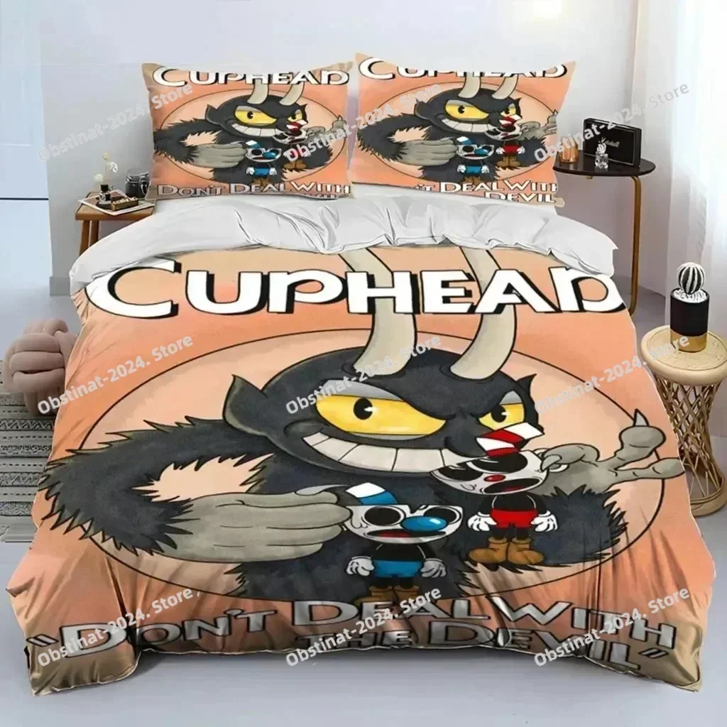 Cartoon Cuphead And Mugman Bedding Set Printed single Comforter Quilt Bed Cover Duvet Cover Pillow Case 3 Pieces Kids Adult Size