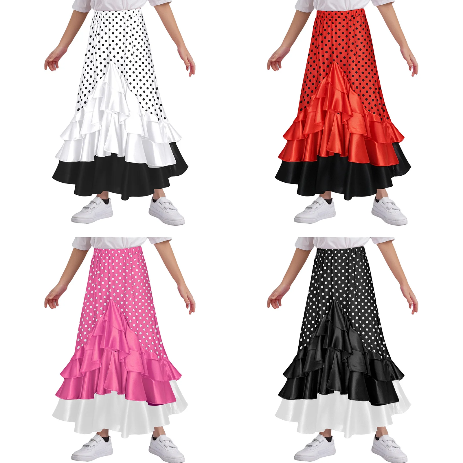 Disfraz español para niñas y niños, faldas largas para baile Flamenco, faldas largas para actuación de salón, competiciones, ropa para fiesta de baile de Halloween