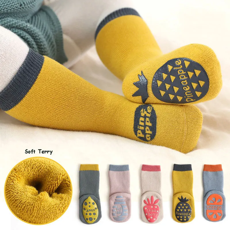 Winter Baby Thermal Non Slip Socks For Girl Boy Children Cotton Sock Newborn Toddler Home Thick Sock Infant Anti-slip Sleep Sock