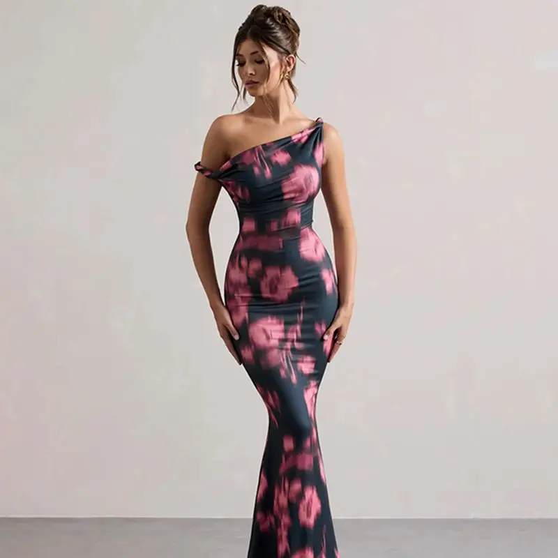 

Women's Tie Dye Dress - Off Shoulder Stretchy Mermaid Fit Maxi Dress, Sexy Elegant Party Evening Wear for Spring Autumn Summer