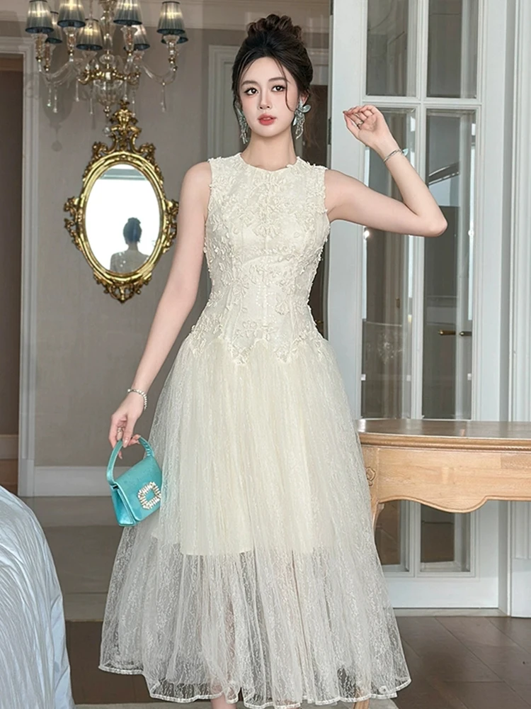 Elegante Zoete Tule Jurk Vrouwen Sexy Sheer Mesh Splice Vest Swing Gewaad Vrouwelijke Avondfeest Vestidos Prachtige Baljurk mujer