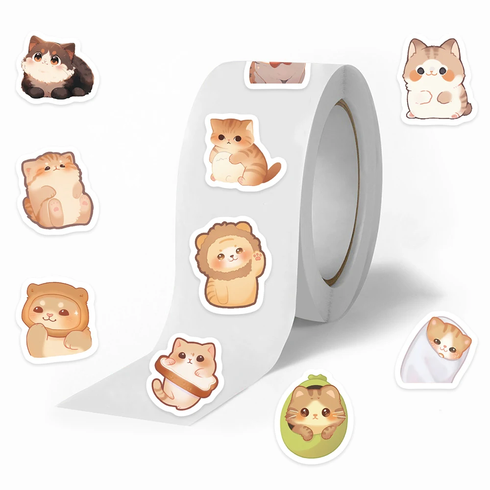 

500pcs/roll Cute Cartoon Cat Sealing Stickers Kawaii Kitten Sticker Kids Toy Water Bottle Phone Scrapbook Graffiti Decals Decor