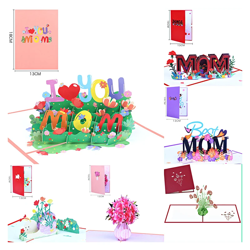 

I Love You Mom 3D Pop Up Greeting Card Series for Mother's Day, Miss You Card, Wife Anniversary, Birthday Gift, Thank You Card