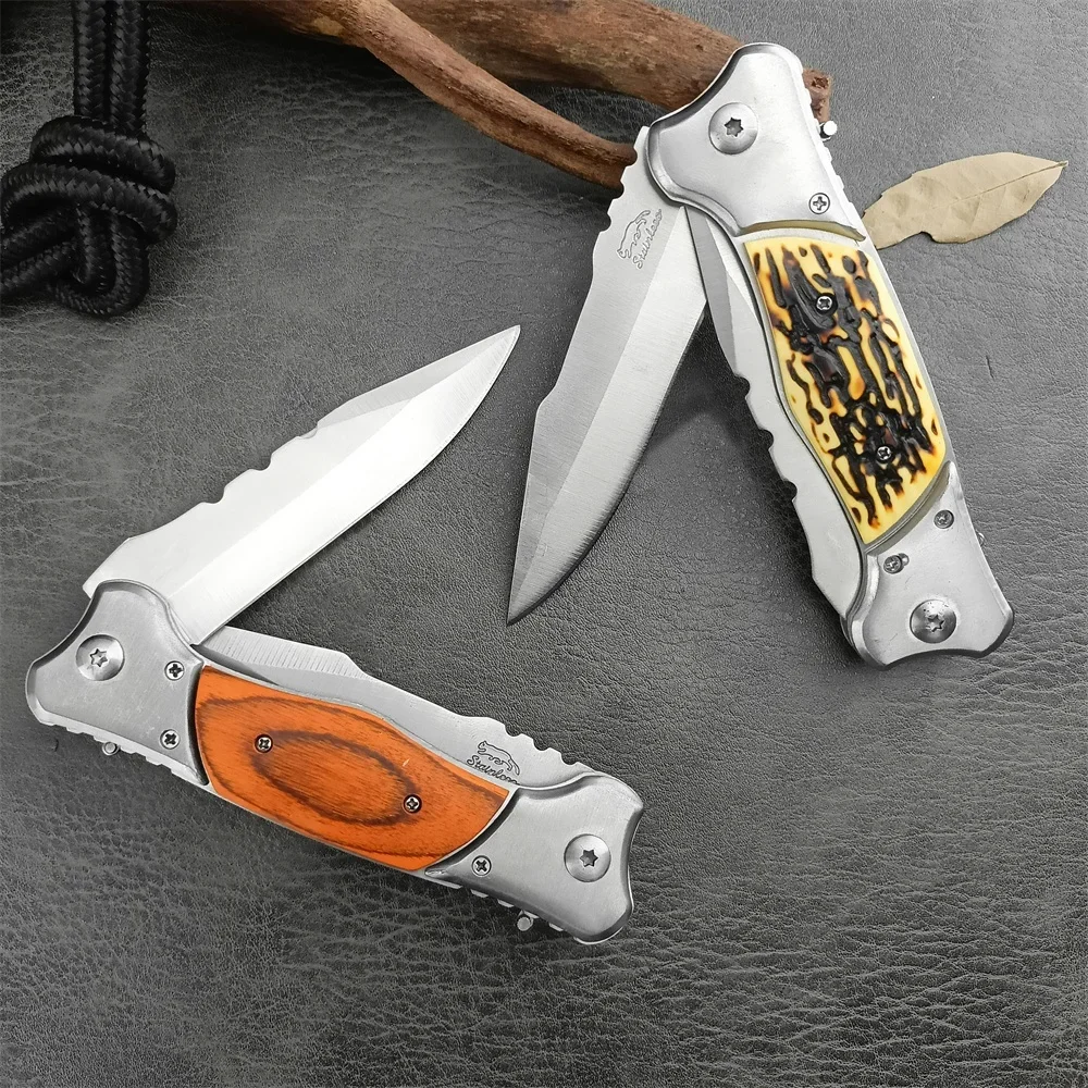 NEW Russian Double Opener Folding Knife 440C Blade Red Wood / Yellow Resin Handle Outdoor Survival Camping Hiking EDC Tool