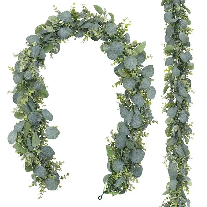 Artificial Eucalyptus Garland Fake Silver Dollar Green Leaf Vine Wedding Family Party Cloak Decorative Flowers