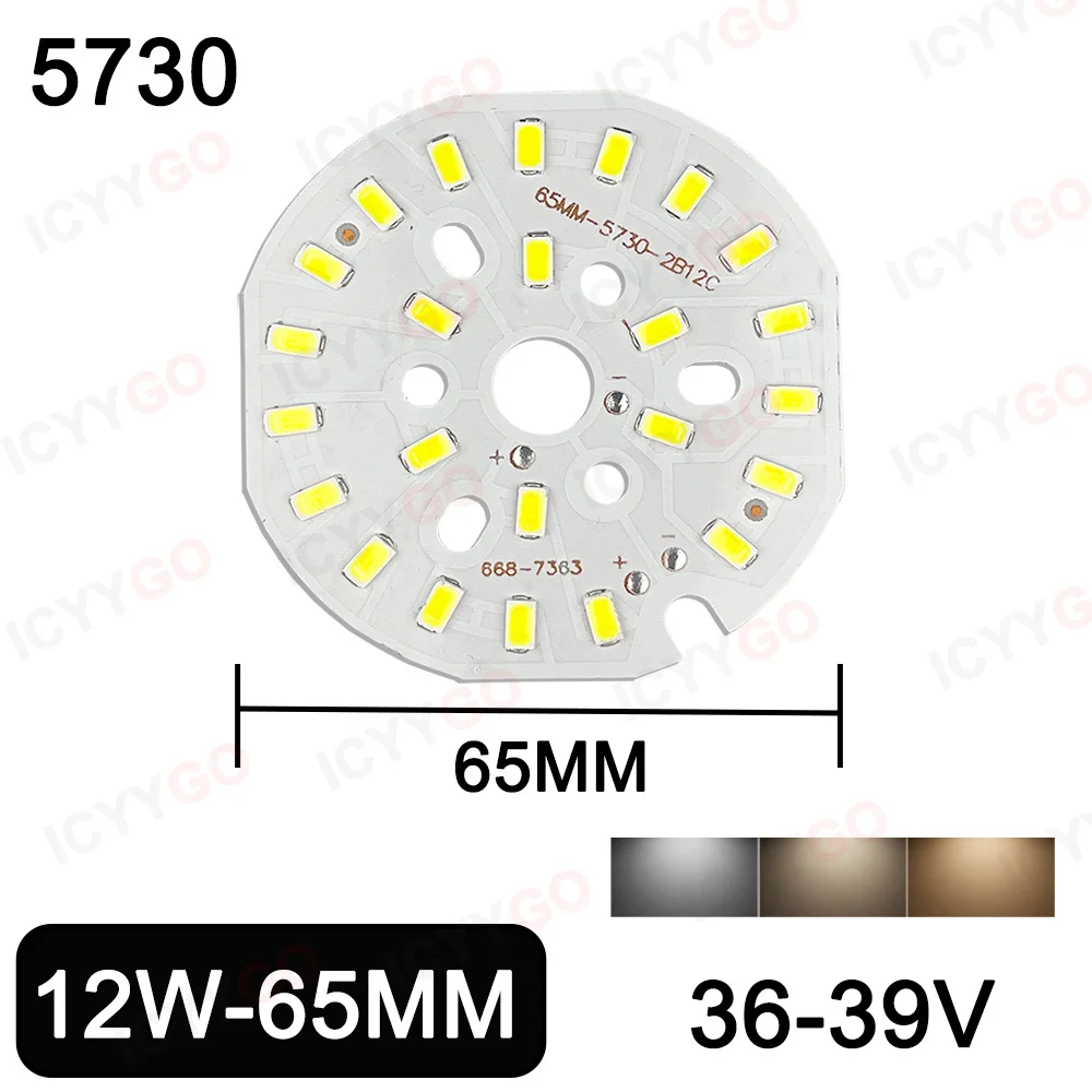 Imagem -05 - Diodo Emissor de Led Smd 7w 9w 12w 5730 2123v 27-29v 3639v Painel de Lâmpada de Destaque Placa de Luz Branca Quente 65 mm