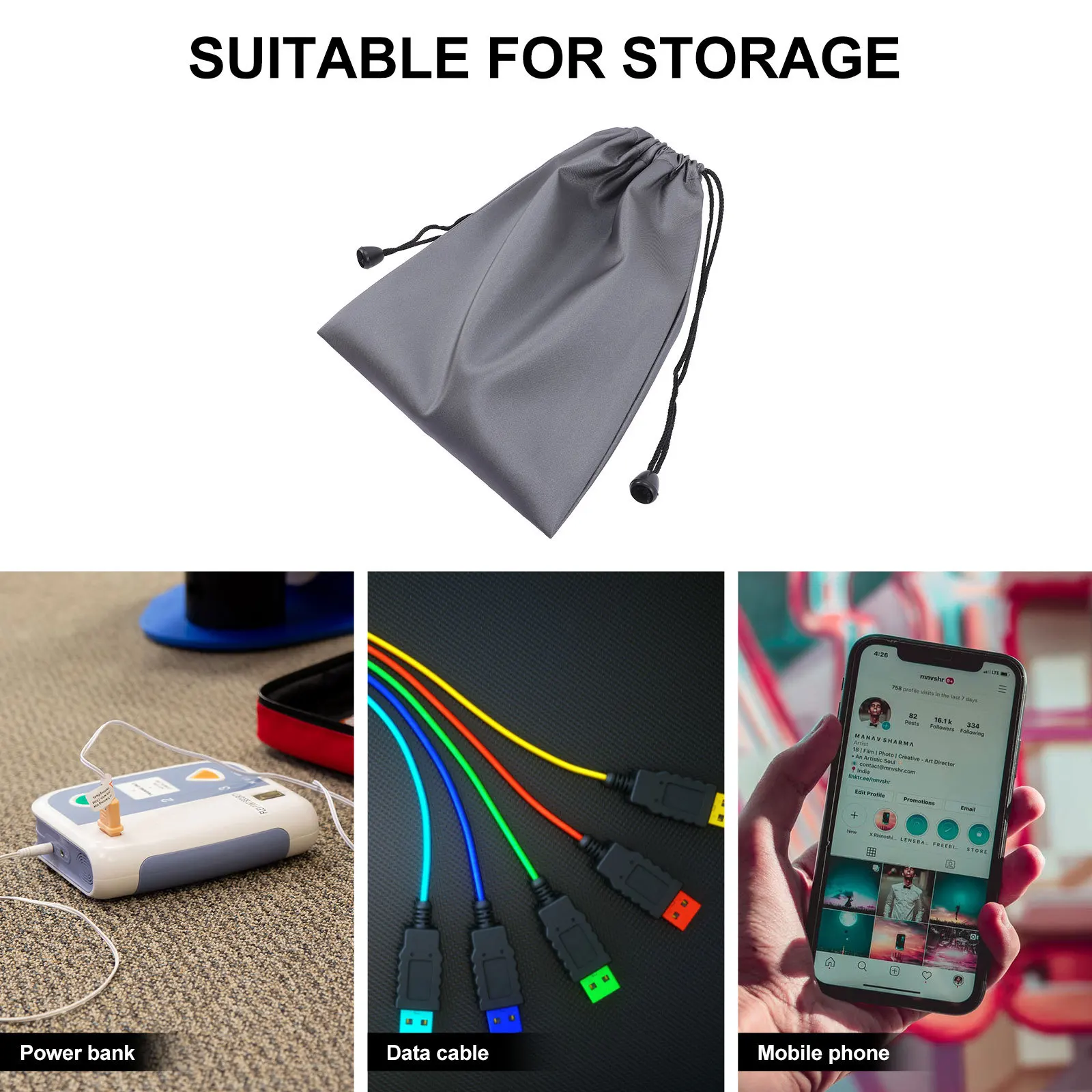 6pcs Waterproof Storage For Power Bank Cables Hard Drives Portable Digital Cable Storage Pouch Drawstring Pouch Travel Digital