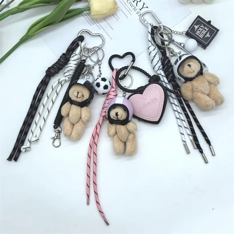 

Cute Helmet, Bear Pendant, Bag Accessory, Motorcycle Bear Doll, Keychain, Small Pendant