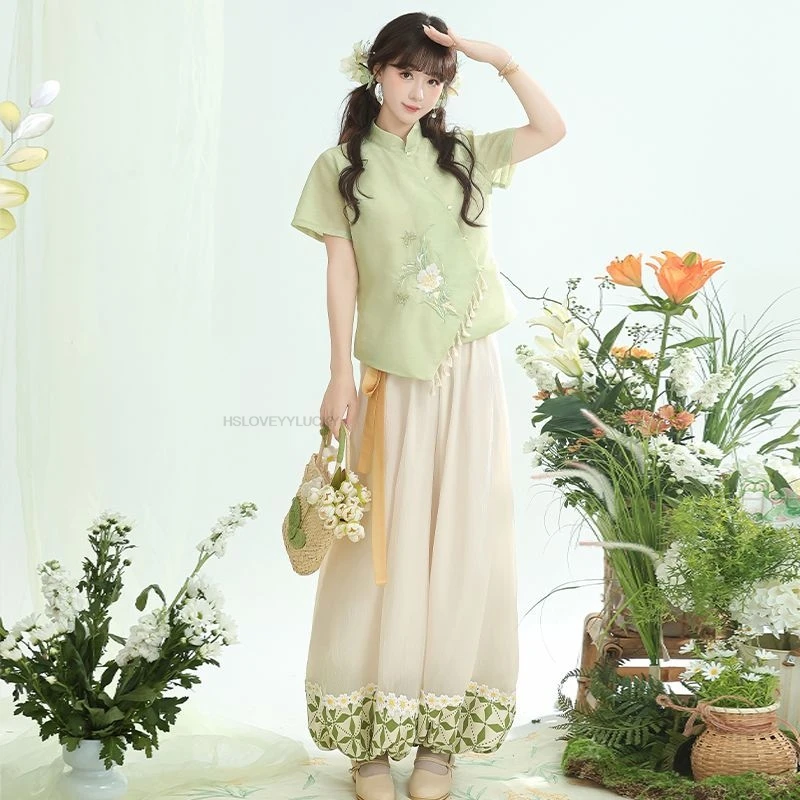 

Женский комплект платьев ханьфу в китайском стиле, женский восточный древний костюм династии Сун, новый весенний комплект ханьфу в стиле ретро