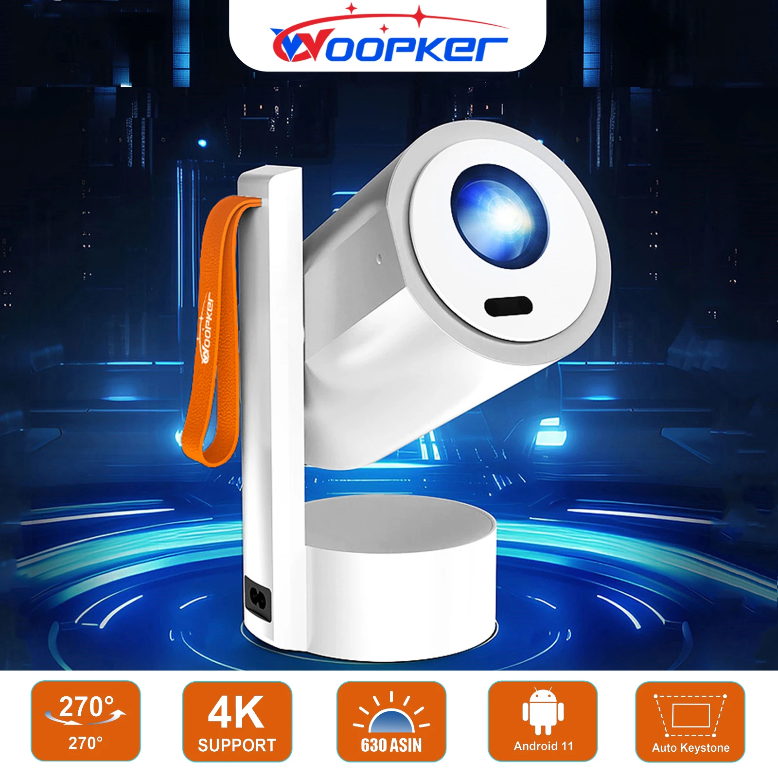 

Projector 4K Android 11R3 630ANSI Supports Electronic Focus Keystone Correction BT5.0 Dual Wifi6 Portable Projector Woopker