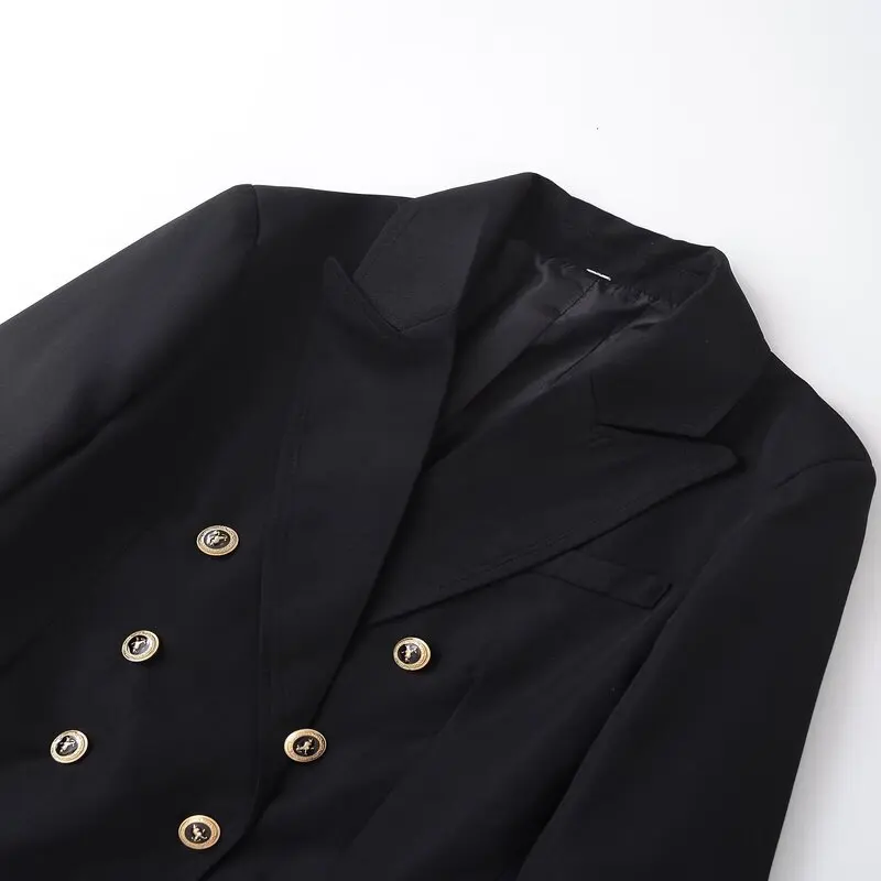 

Fall 2024 New Women's Slim Fit Long Sve Double Breasted Bla Suit Jaet Faionable Ele Sle 8634599