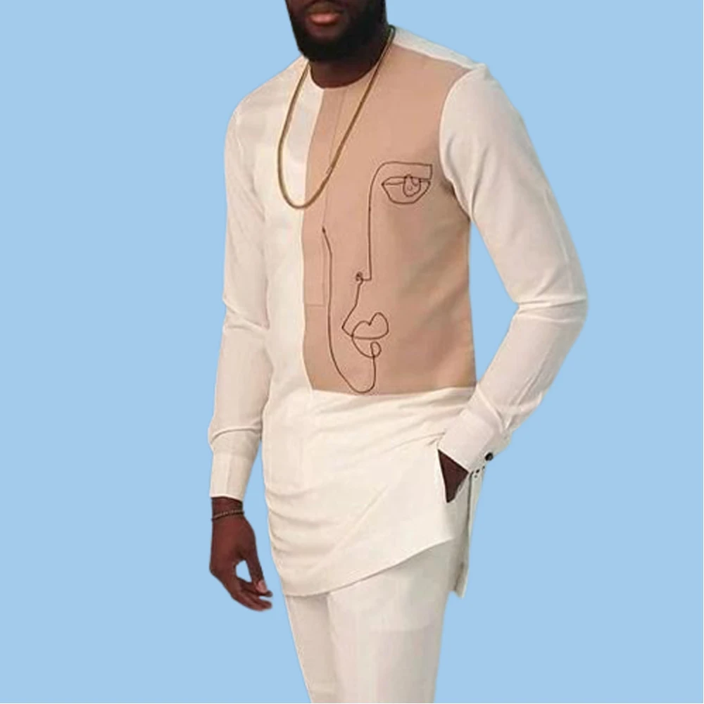 Dashiki Men Tracksuit 2 Pcs Set Printed Top T-shirt Long-sleeved African Ethnic Traditional Clothing Male Suit Wedding Outfits