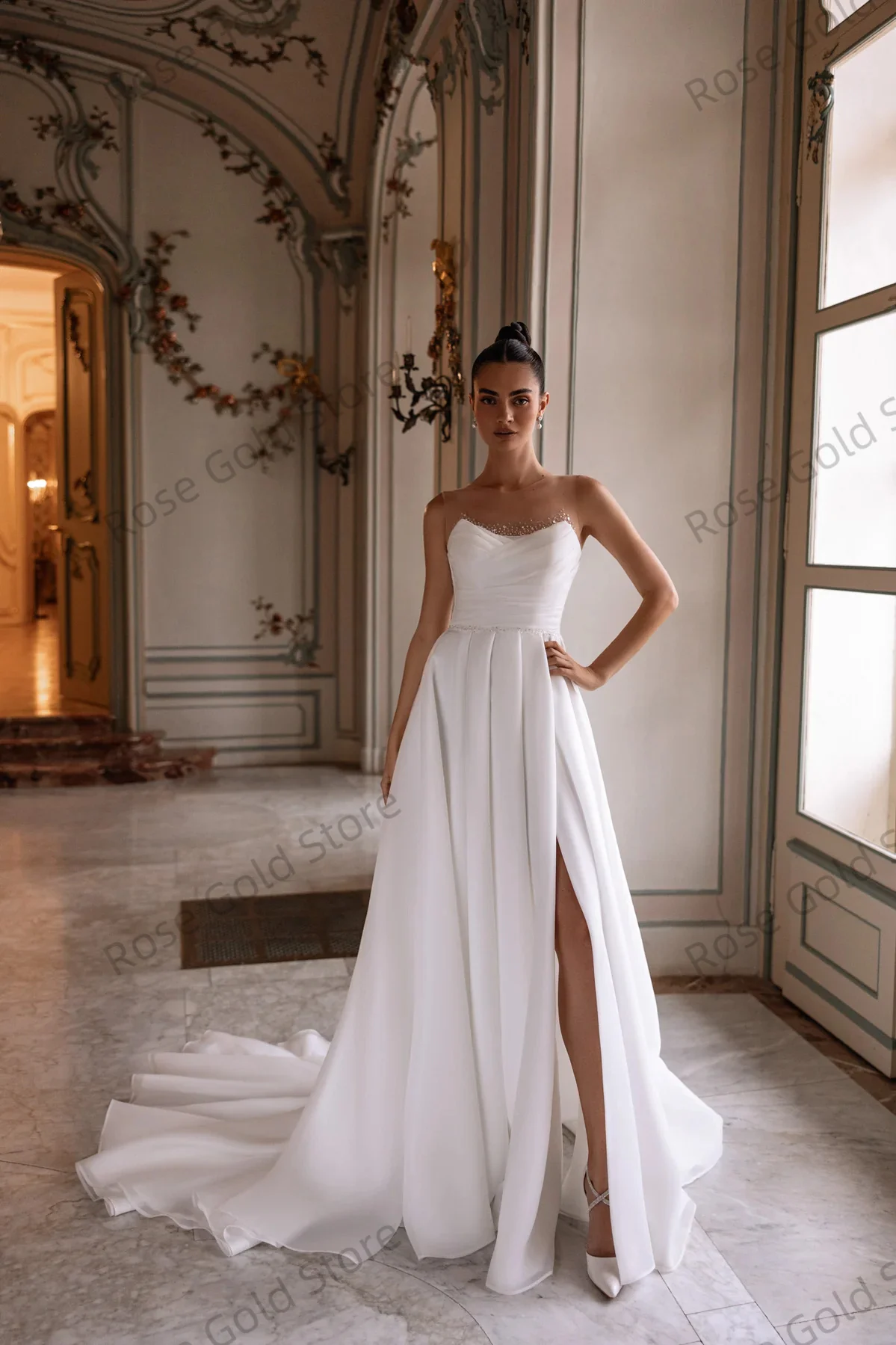 Een Lijn O Hals Trouwjurken Vrouwen Bescheiden Afneembare Mouwen Bruidsjurk Lovertjes Kralen Aangepaste Vestido De Soriee