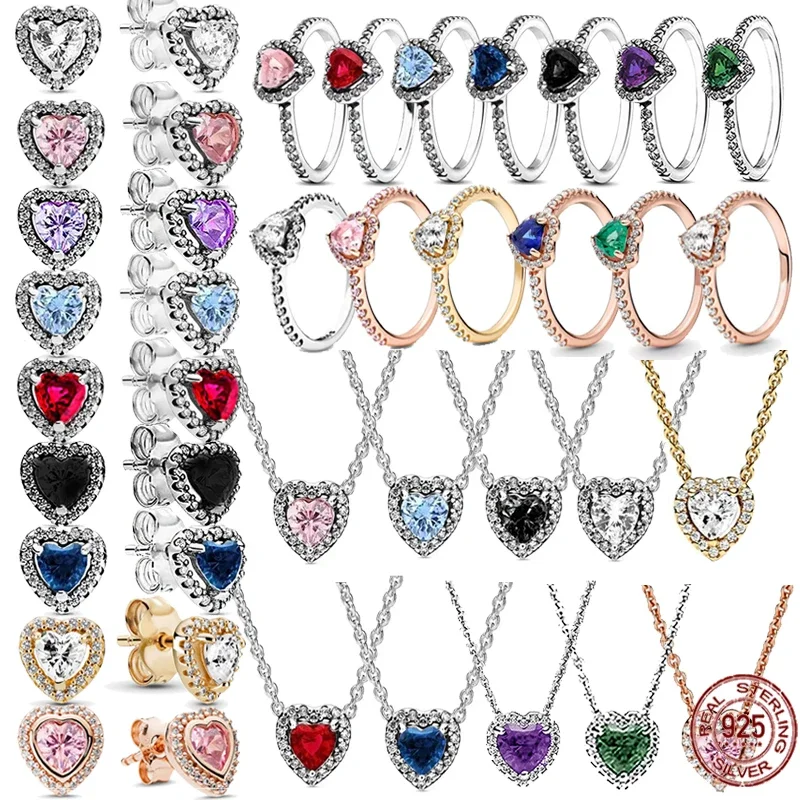 

Brand new 925 sterling silver heart-shaped crystal ring earring necklace fits original women's exquisite DIY jewelry to friends