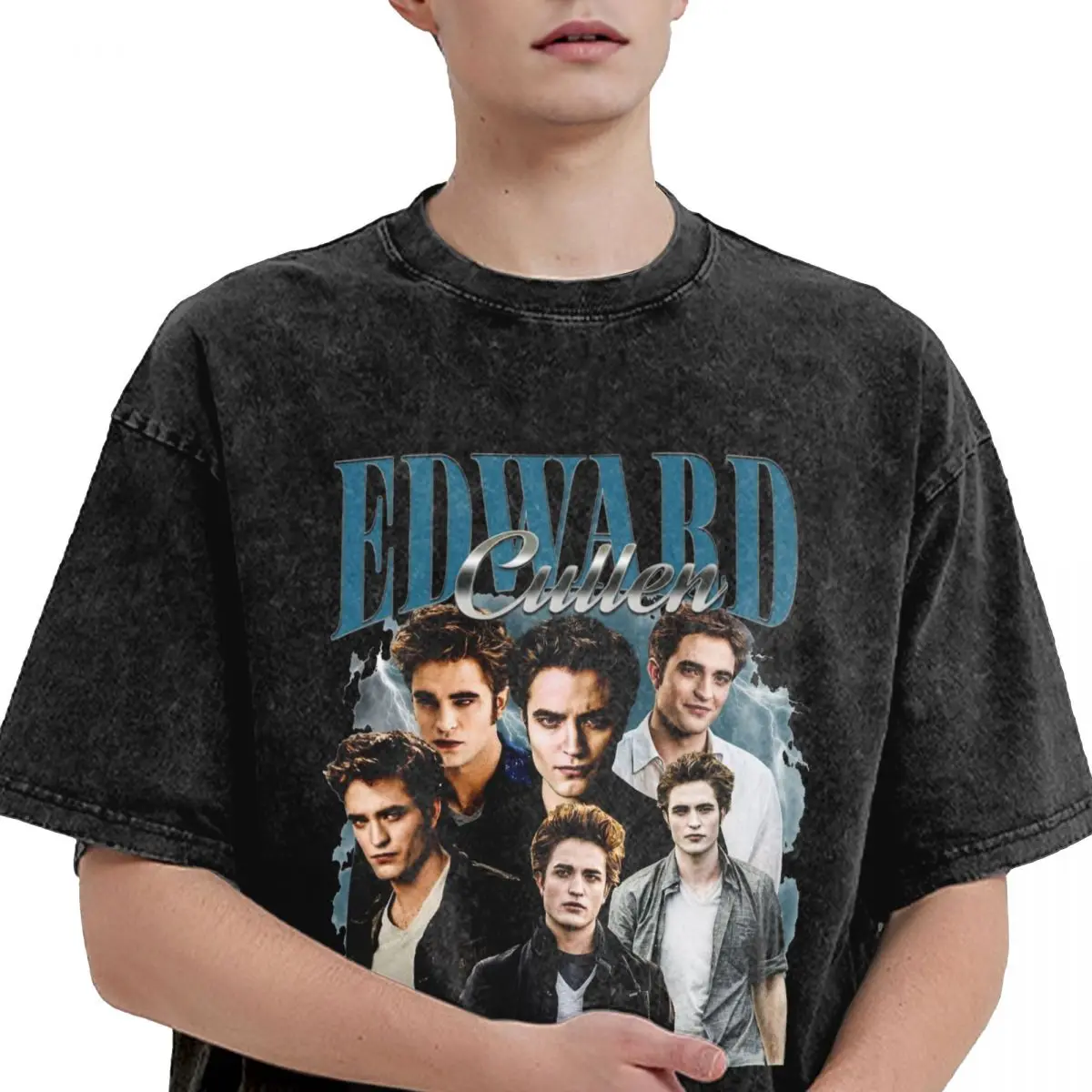 Washed T Shirts Vintage Edward Cullen Retro 90 Homage Twilight T-Shirts Oversize Robert Pattinson Cotton Printed Tees Men Women