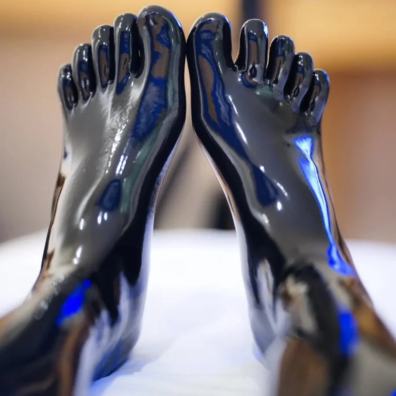 

Пара сексуальных латексных носков с черными тематическими гольфами для ролевых игр в стиле аниме, аксессуары для ролевых игр средней длины.