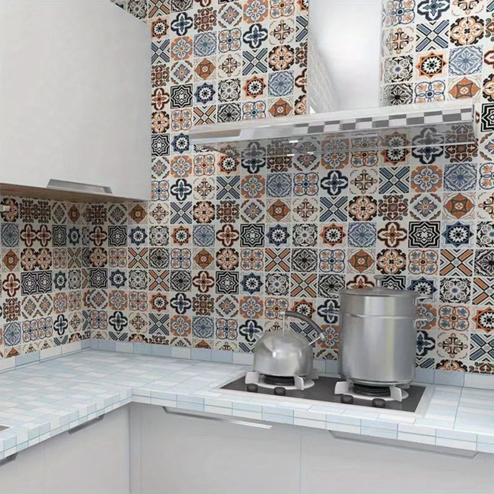 Self-Adhesive Wallpaper Boho Style Tile Pattern Contact Paper Waterproof Removable Living Room Kitchen Room Decor Sticker Wall