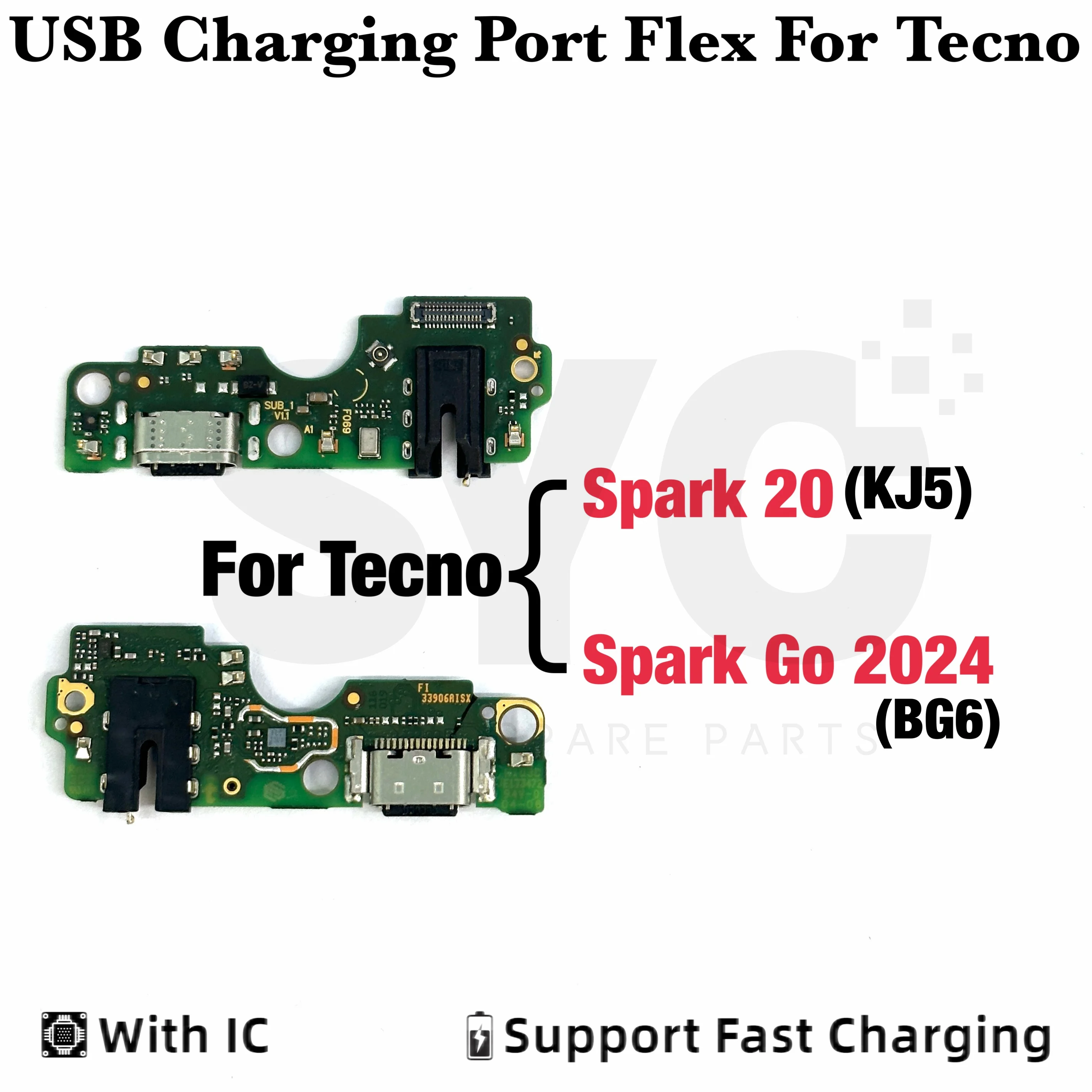 

For Tecno Spark go 2024 Spark 20 KJ5 USB Dock Charger Port Plug Headphone Audio Jack Microphone MIC Flex Cable Charging Board